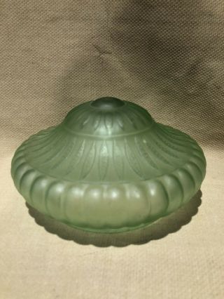 Vintage Art Deco Flower Design Green Frosted Glass Light Shade 6”x6”x 3”.