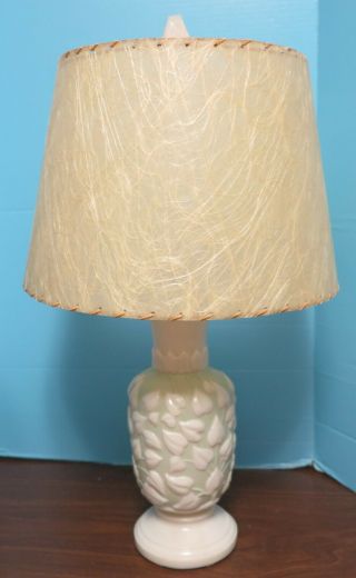 Vintage Aladdin Electric 26 " Table Lamp W/white Vine & Leaves Pattern