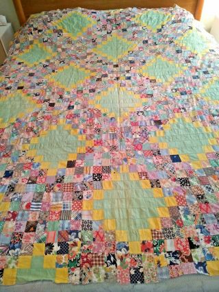 Vtg Old Quilt Top Made Of 1 1/2 Inch Little Fabric Squares Unfiished Homemade