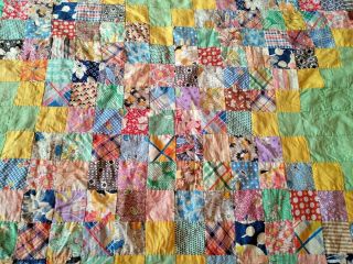 Vtg Old Quilt Top Made of 1 1/2 Inch Little Fabric Squares Unfiished Homemade 3