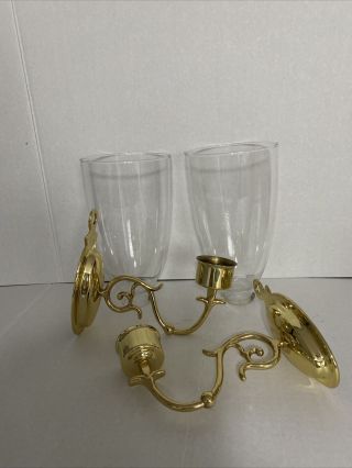 Set Of 2 Baldwin Brass Wall Candle Sconce With Glass Shades