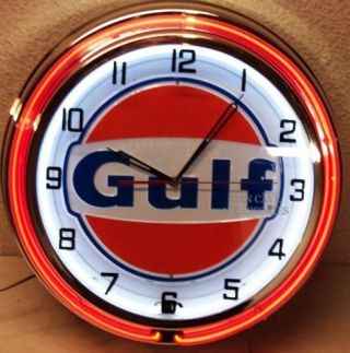 18 " Gulf Gasoline Motor Oil Gas Station Sign Double Neon Clock No Nox Gulftane