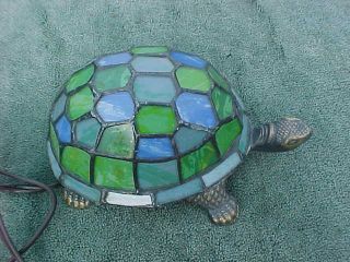 Turtle Lamp / Night Light With Stained Glass Panels Tiffany Style