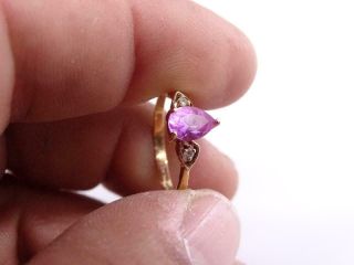 Vintage 10K Solid Yellow Gold Lady ' s Cocktail Ring Diamond Pink Quartz 1.  2 grams 2