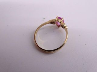 Vintage 10K Solid Yellow Gold Lady ' s Cocktail Ring Diamond Pink Quartz 1.  2 grams 3