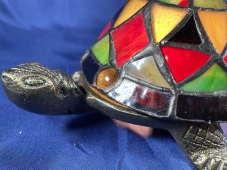 Tiffany Style Stained Glass Turtle Tortoise Accent Lamp Multi - Color - Vtg
