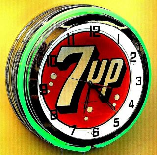 19 " 7up Vintage Sign Double Green Neon Clock Mancave Bar 7 Up