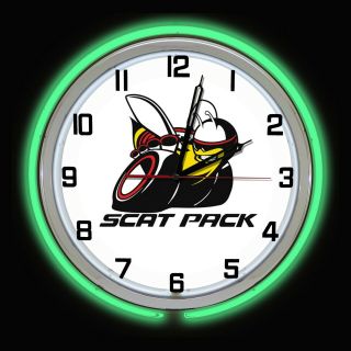 19 " Dodge Scat Pack Sign Green Double Neon Clock Charger Challenger Hellcat