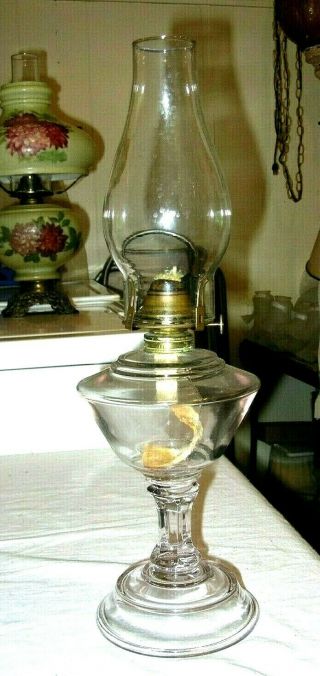 Antique Eapg Clear Glass Kerosene Oil Lamp Queen Anne No 1 Burner Scovill Mfg Co