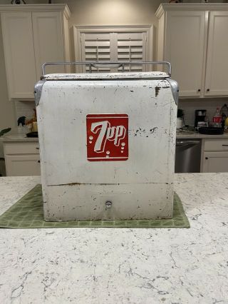 Rare Vintage 50s 7up Metal Ice Chest Cooler W/ Drain Plug