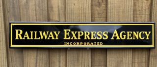 Vintage Railway Express Agency Embossed Sign Porcelain Train Gas Station Pump