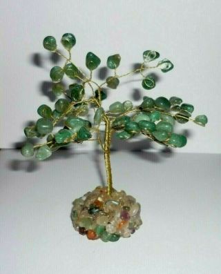 Vintage Twisted Wire And Jade ? Bonsai Tree Green Stone Mineral