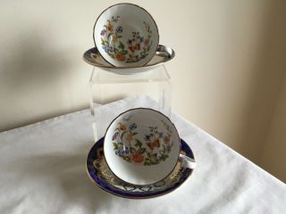 Vintage Aynsley Porcelain Cottage Garden Butterfly & Gold Cups & Saucers