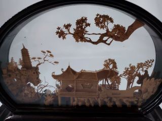 Vintage Chinese Hand Carved Cork Diorama Pagoda And Cranes Fujian China READ 3
