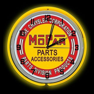 19 " Mopar Parts Accessories Sign Yellow Double Neon Clock Man Cave Garage Shop