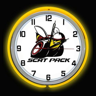 19 " Dodge Scat Pack Sign Yellow Double Neon Clock Charger Challenger Hellcat
