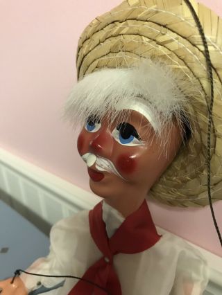 Vintage Mexican Old Man Marionette Folk Art Wooden Sombreros String Puppet 2