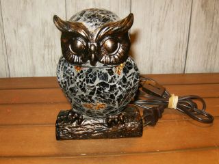 Tiffany Style Mosaic Stained Glass Owl Night Light Table Lamp 6.  5 " Tested/works