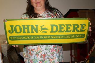 John Deere Quality Farm Implements Tractor Gas Oil 23 " Porcelain Metal Sign