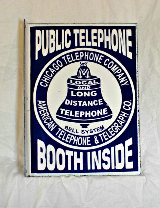 Porcelain 2 - Sided Flange Public Telephone Booth Sign 16 " X 12 "