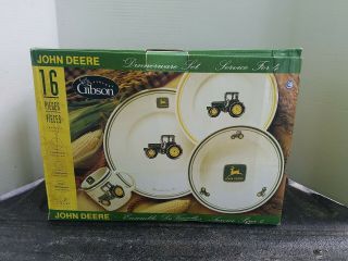 John Deere Dinnerware Set By Gibson 16 Piece Service For 4