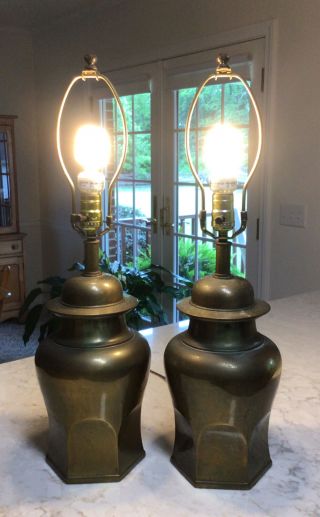 Vintage Asian Brass Ginger Jar Urn Lamps Mid - Century