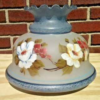 Large Floral Gwtw Hand Painted Hurricane Ruffled Glass Lamp Shade 7 " Fitter