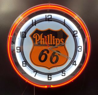 18 " Phillips 66 Gasoline Motor Oil Gas Station Sign Double Neon Clock
