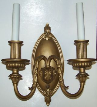 Vintage Acanthus Leaf Electric Heavy Brass 2 Arm Wall Sconce Light Fixture