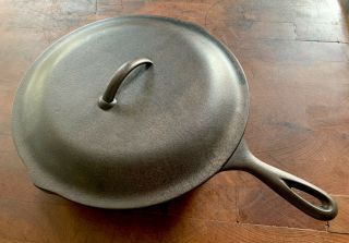 Vintage No.  10 Lodge Cast Iron Frying Pan With Lid - 3 - Notch 10 Sk Restored