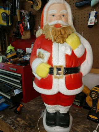 Vintage Large Plastic Blow Mold Santa Lights Up And