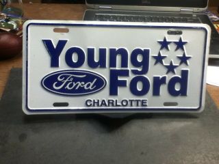 Dealer License Plate Vintage Young Ford Charlotte Nc Rustic Metal