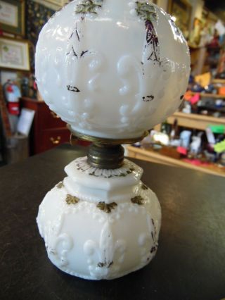 Antique Fleur De Lis Milk Glass Oil Lamp 2
