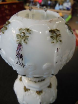 Antique Fleur De Lis Milk Glass Oil Lamp 3