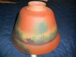 Vintage Reverse Painted Scenic Glass Lamp Shade