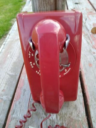 Vintage Red Rotary Wall Phone,  Bell System Phone