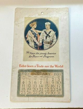 Wwi Statue Of Liberty Naval Calendar Enlist - Learn A Trade - See The World 1920