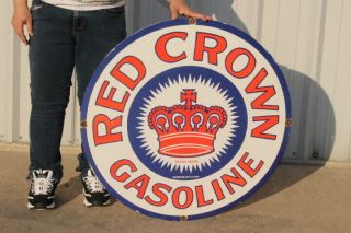 Large Red Crown Gasoline Standard Oil Gas Station 30 " Porcelain Metal Sign