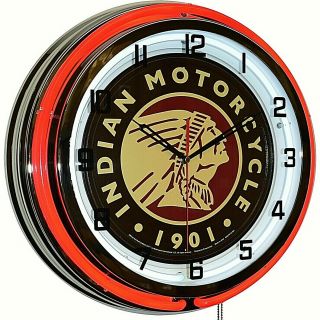 19 " Indian Motorcycle 1901 Sign Red Double Neon Clock Man Cave Garage Shop Bike