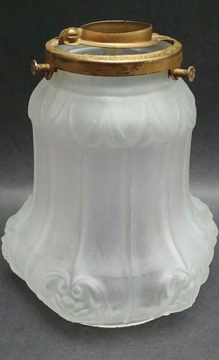 Vintage Light Shade Victorian Lamp Ribbed Antique Frosted Satin Glass Green Tint