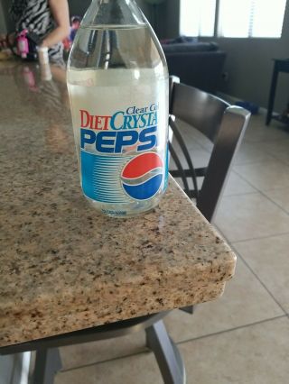 Vintage 1993 Diet Clear Cola Crystal Pepsi Glass Bottle 16 Oz