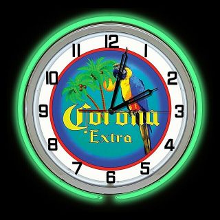 19 " Corona Extra Beer Bird Sign Double Green Neon Clock