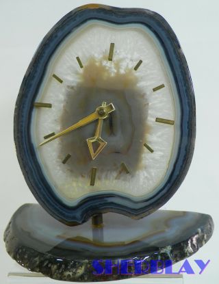 Vtg Mantal Clock In Polished Natural Stone 8 " High X 7 1/2 " Wide