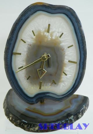 Vtg Mantal Clock in Polished Natural Stone 8 
