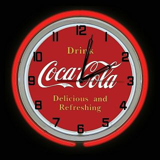 19 " Drink Coca Cola Delicious And Refreshing Sign Double Neon Clock Red Coke