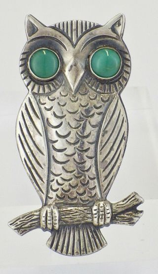 Vintage Bell Trading Post Sterling Silver Turquoise Eyes Owl Brooch Pin