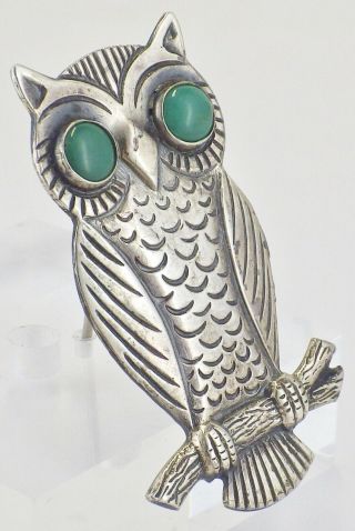 Vintage Bell Trading Post Sterling Silver Turquoise Eyes Owl Brooch Pin 2