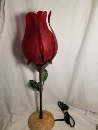 Rare Vintage Fiberglass Plastic Tulip Red Table Lamp Night Light