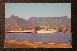 Cunard Line Postcard Rms Queen Elizabeth Qe2 & Europa At Capetown C - 1980 