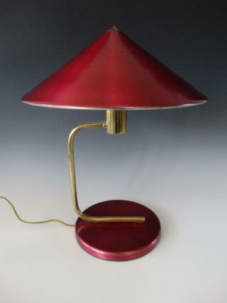Vintage Mid Century Modern Lamp With Space Age Atomic Red Anodized Retro Color